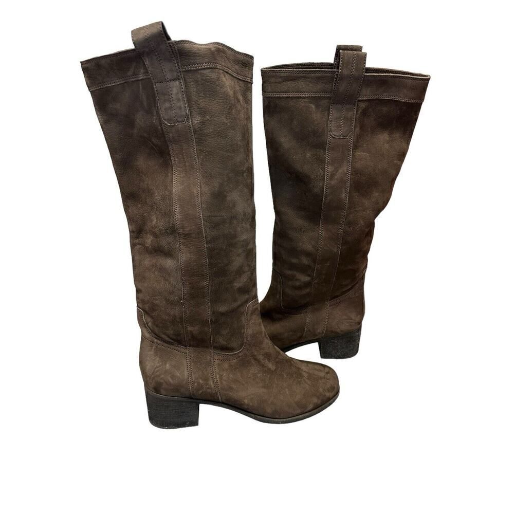 NEW Eileen Fisher Suede Tall Boots 8.5 Dark Brown High Shaft Western Vibe
